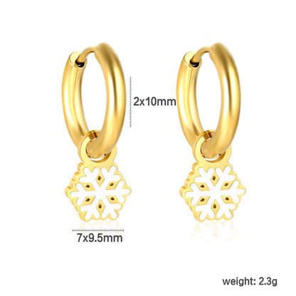 2*10mm circle + 7*9.5mm snowflake earrings with white oil drops steel color/golden color