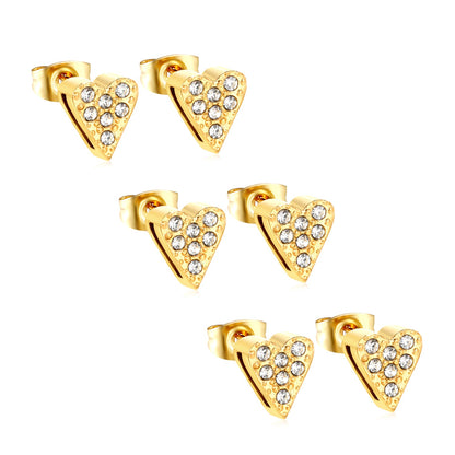 3 pairs of 8*9mm heart-shaped white diamond stud earrings Gold