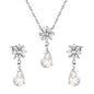Flower + drop white diamond set Steel / Gold Earrings: 8.3mm flower + 6.2*10mm drop white diamond Pendant: 8.9mm flower + 6.2*10mm drop white diamond 0.3 Cross chain 42+5cm+6mm round plate