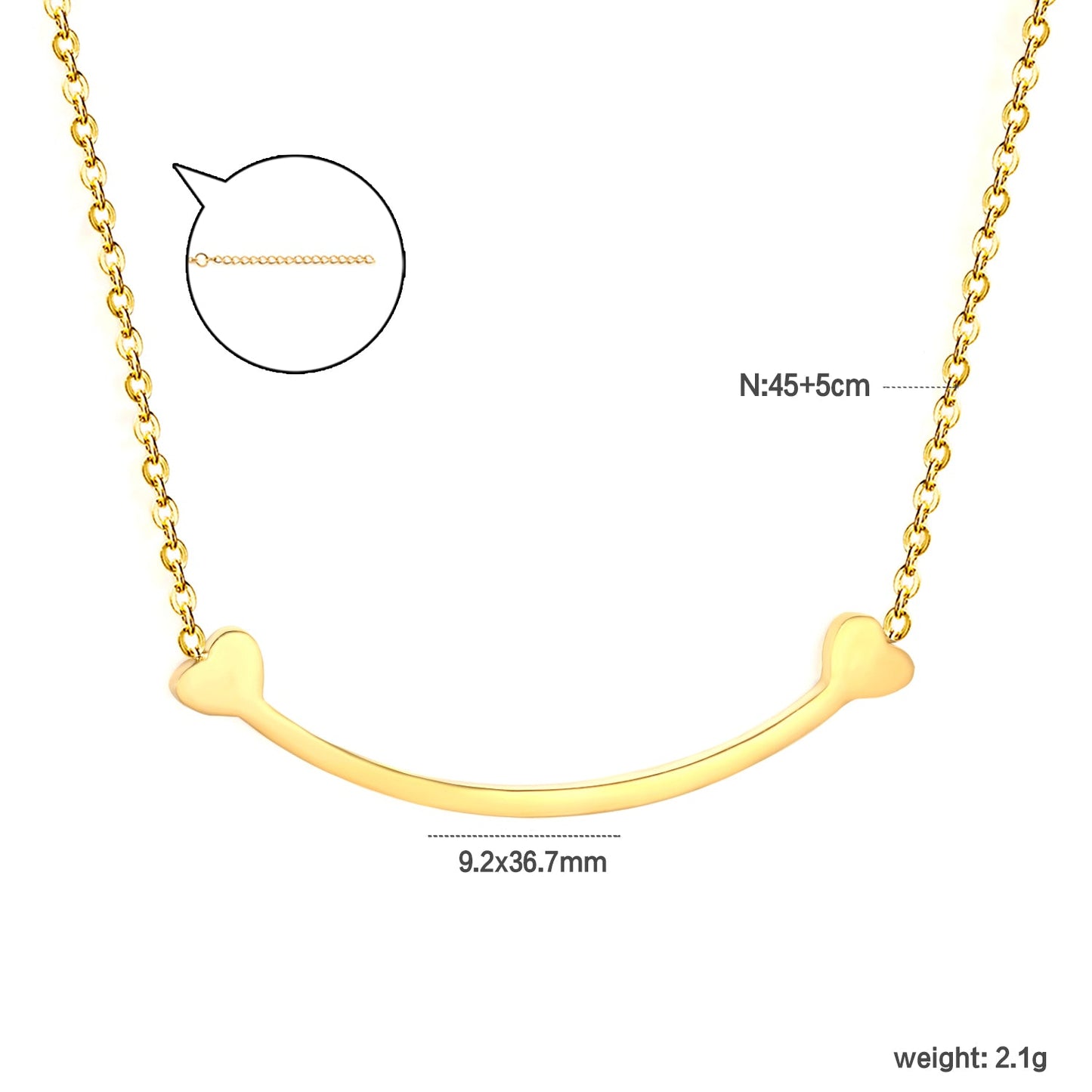 9.2 x 36.7mm curved bone pendant, 0.3mm cross chain 45+5cm, 6mm round tag necklace, gold
