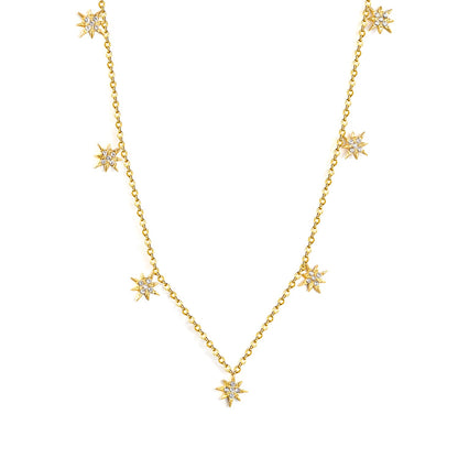 7.7 x 8.5 mm eight-pointed star accessory (5 white zirconia stones) 0.3 cross chain 40+5 cm + 6 mm round pendant necklace gold