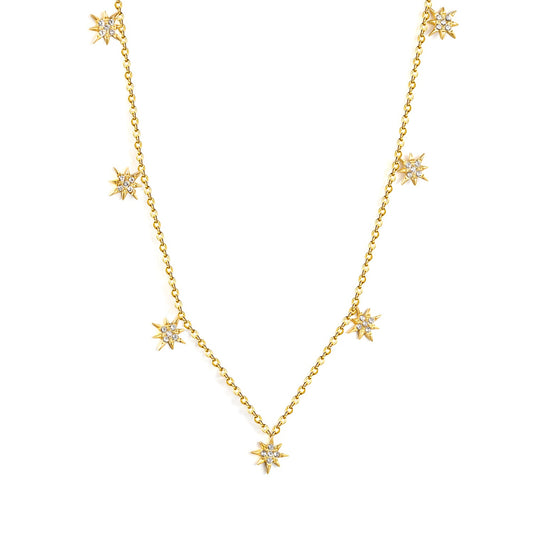 7.7 x 8.5 mm eight-pointed star accessory (5 white zirconia stones) 0.3 cross chain 40+5 cm + 6 mm round pendant necklace gold