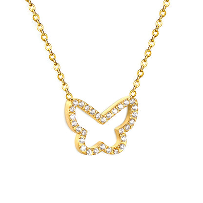 15x13mm butterfly CNC white zirconia pendant 0.3 cross chain 40+5cm+6mm necklace gold