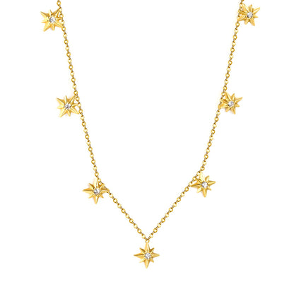 9.2 x 10mm eight-pointed star accessory (1 white zirconia), 0.3mm cross chain 40+5cm, 6mm round tag necklace, gold