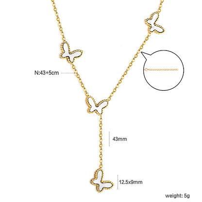 12.5*9mm 4 Butterfly Green/Black/White/Red Shell Pendant Necklace 43+5cm+3*10.3mm Square Plaque Necklace Golden