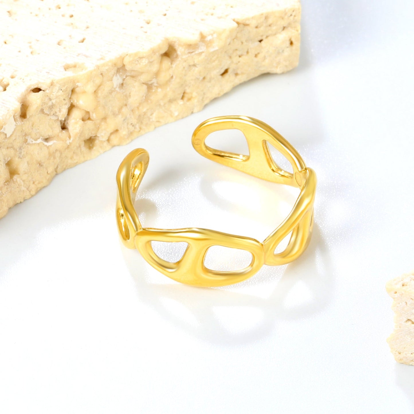 Grid Pattern Stainless Steel Open Ring - Vintage Industrial Style