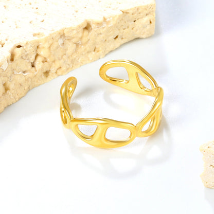 Grid Pattern Stainless Steel Open Ring - Vintage Industrial Style