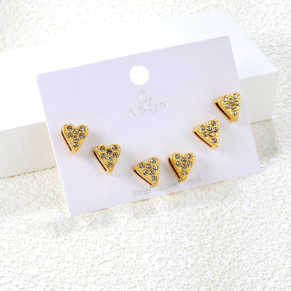 3 pairs of 8*9mm heart-shaped white diamond stud earrings Gold