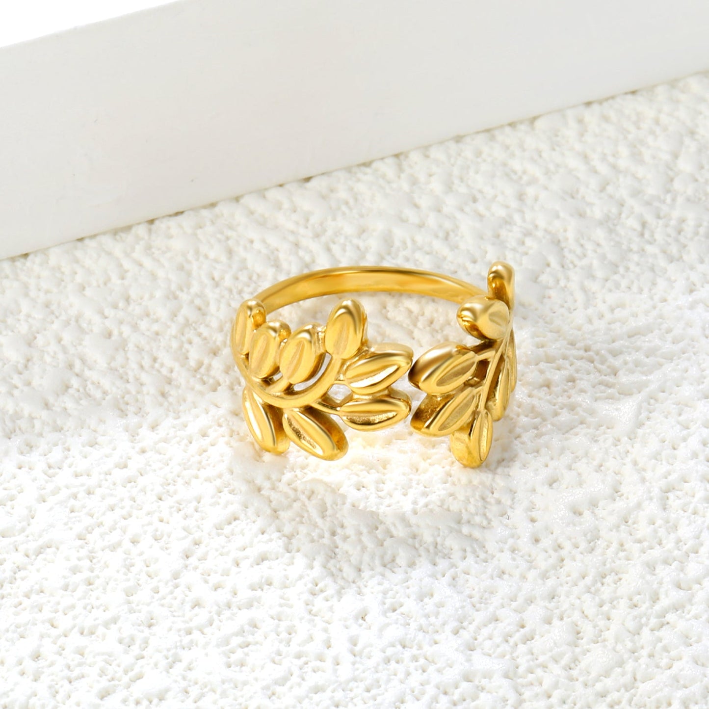 Golden Leaf Design SS Open Ring (Botanical Patterns)