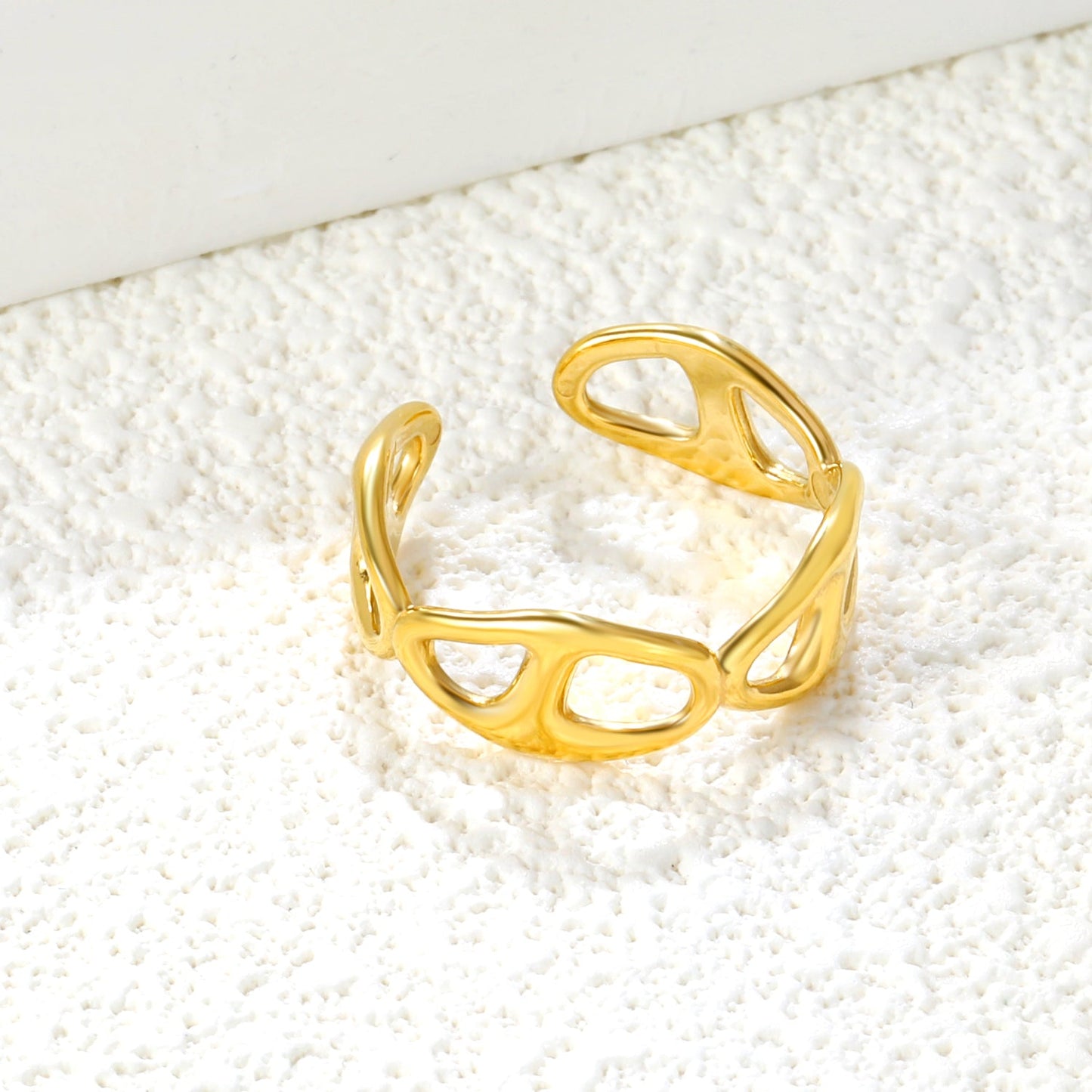 Grid Pattern Stainless Steel Open Ring - Vintage Industrial Style