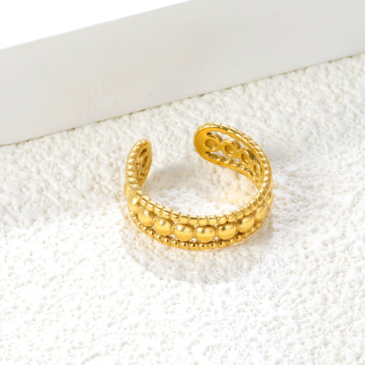 Woven Pattern SS Open Ring - Textured Braided Vintage Design