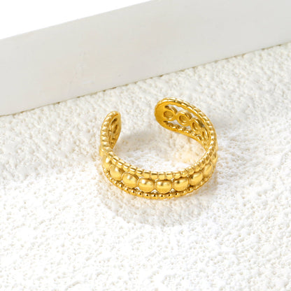 Woven Pattern SS Open Ring - Textured Braided Vintage Design