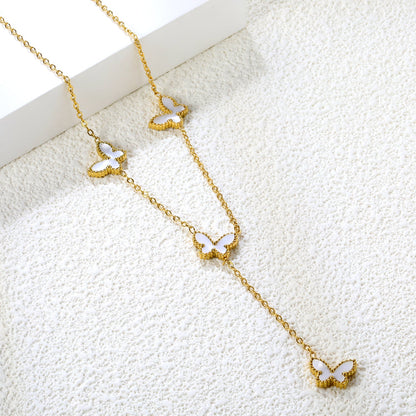 12.5*9mm 4 Butterfly Green/Black/White/Red Shell Pendant Necklace 43+5cm+3*10.3mm Square Plaque Necklace Golden