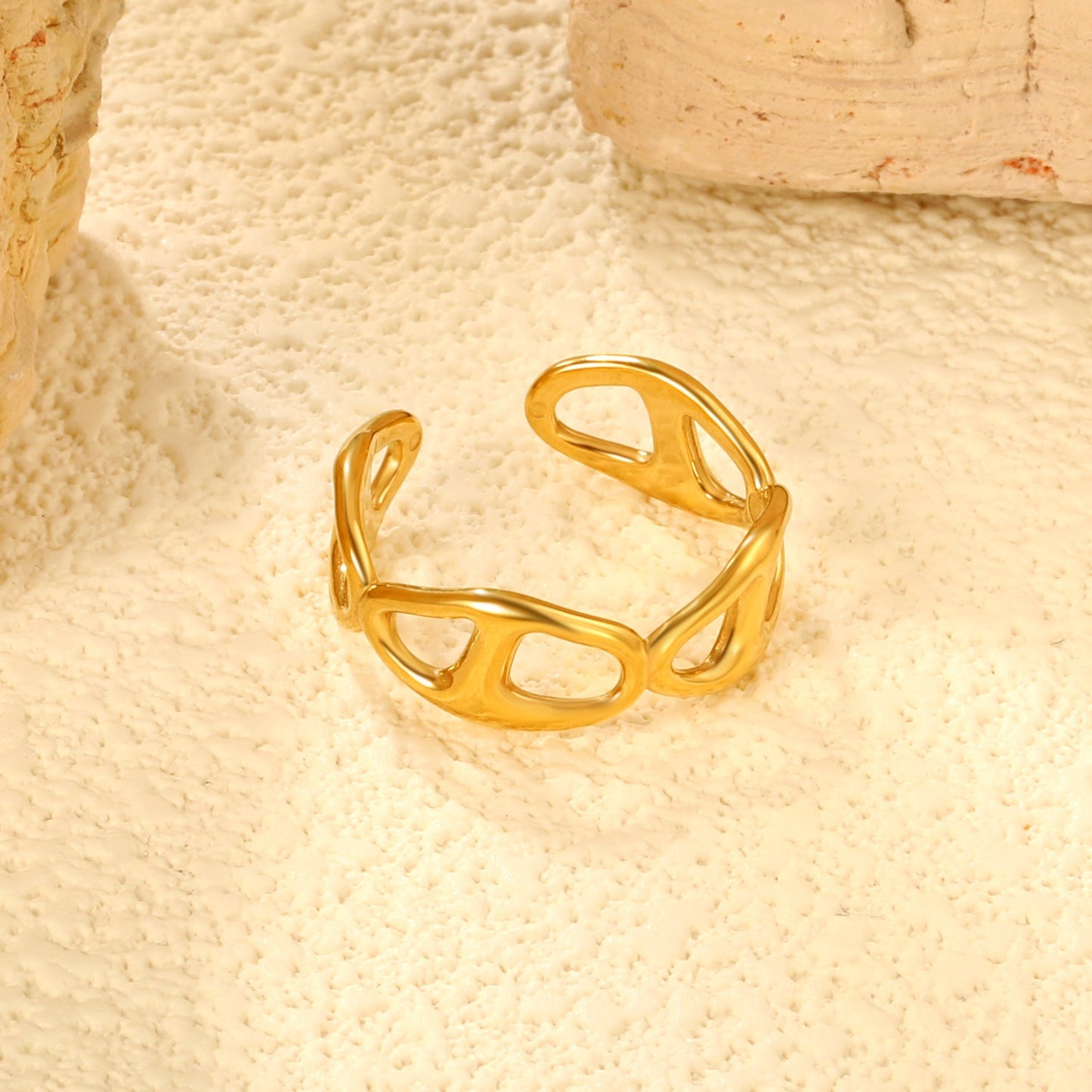 Grid Pattern Stainless Steel Open Ring - Vintage Industrial Style