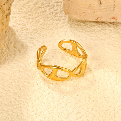 Grid Pattern Stainless Steel Open Ring - Vintage Industrial Style