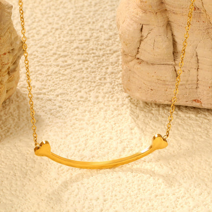 9.2 x 36.7mm curved bone pendant, 0.3mm cross chain 45+5cm, 6mm round tag necklace, gold
