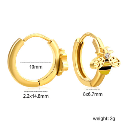 8 x 6.7mm Bee with White Czech Crystal Earring Hook 2.2 x Inner Diameter 10mm Earring Gold