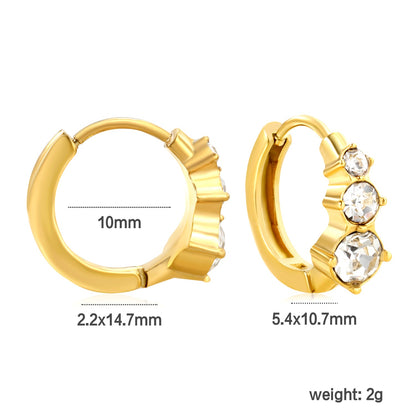 5.4 x 10.7mm Large Round White Zirconia Stud Earrings with 2.2mm Post and 10mm Inner Diameter, Gold