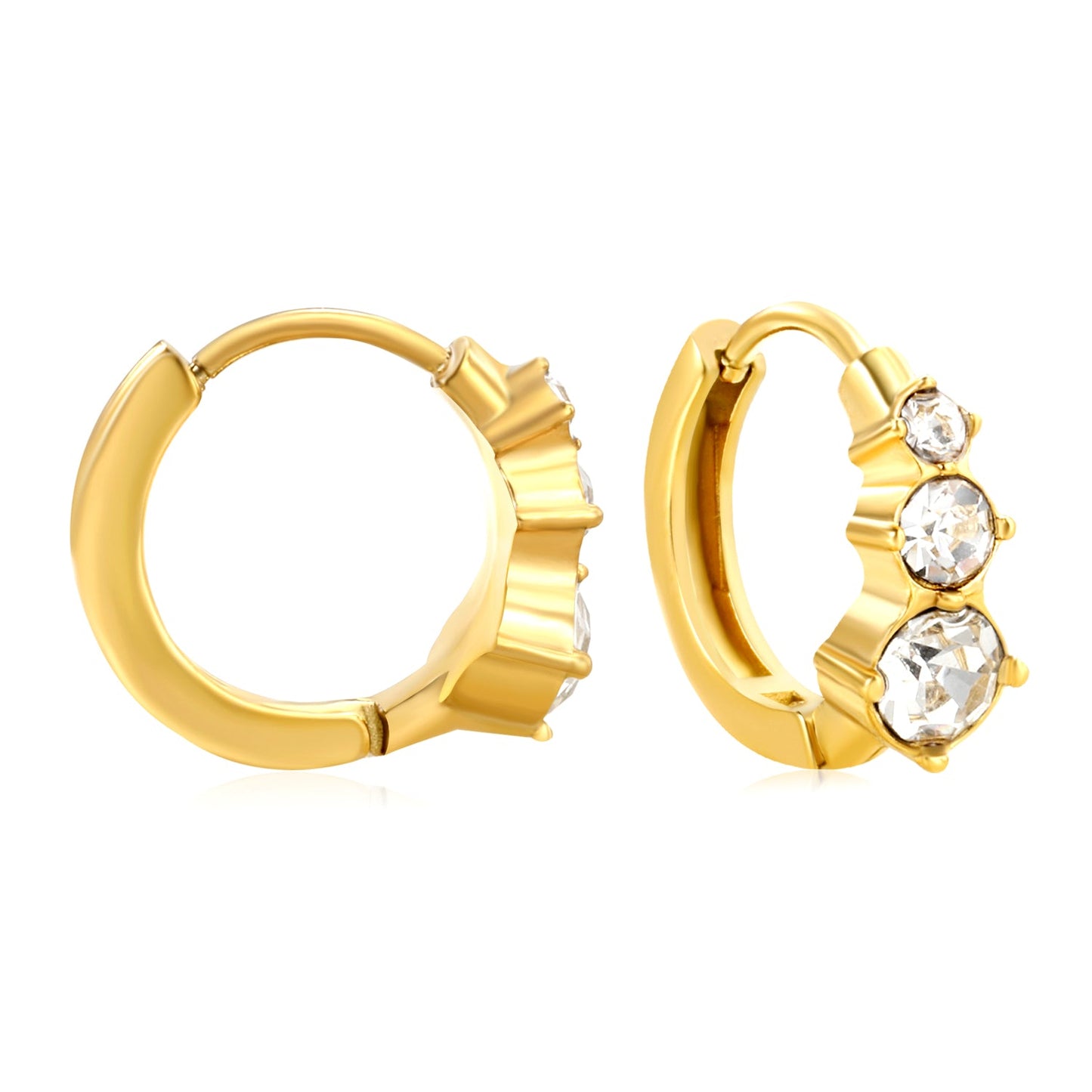 5.4 x 10.7mm Large Round White Zirconia Stud Earrings with 2.2mm Post and 10mm Inner Diameter, Gold