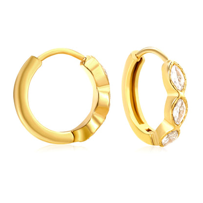 2.9 x 12mm three oval-shaped white zirconia earrings with 2.2 x 10mm inner diameter ear hooks, gold color