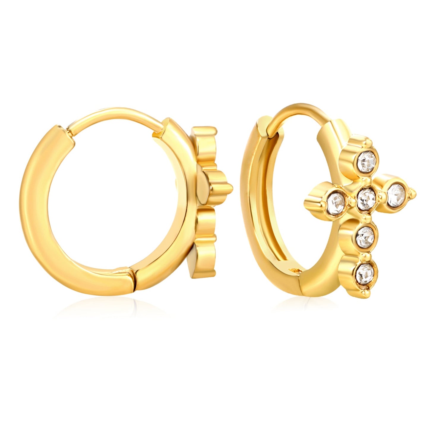 8x10.2mm cross-shaped imitation white Czech diamond earring with a 2.2mm post and a 10mm inner diameter, gold color