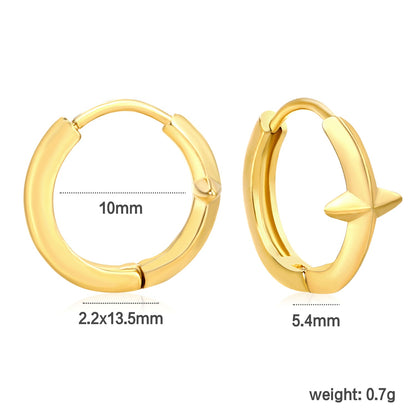 5.4mm cross-shaped with polished finish, earring hook 2.2 x inner diameter 10mm, gold-colored earrings