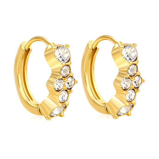 5.7 x 12.5mm Six-Piece Round White Zirconia Stud Earrings with 2.2mm Post and 10mm Inner Diameter, Gold