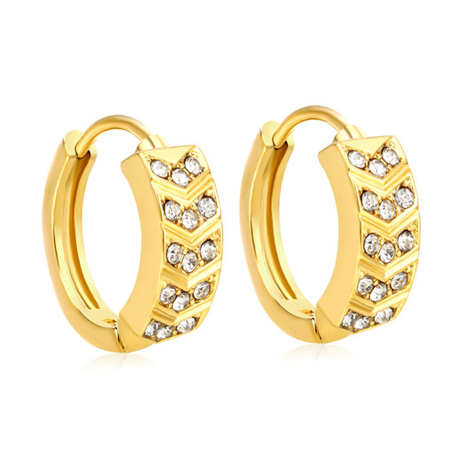4.5 x 11mm hexagonal with imitation white Czech diamonds, earring hook 2.2 x inner diameter 10mm, gold-colored earrings