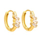 4.2 x 8mm three oblique square-shaped white zirconia earrings with 2.2 x 10mm inner diameter ear hooks, gold color