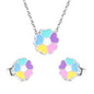 Colorful Flowers Set Steel/Gold Earrings:10.4*10.4mm Pendant:12.2*11.8mm 0.3 Cross Chain 42+5cm+6mm Round Plaque
