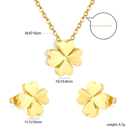Four Leaf Clover Set Gold Earrings: 11.7*12mm Pendant: 12*13.6mm0.35 Cross Chain 40+5cm+10*2mm Square Plaque