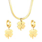Four Leaf Clover Necklace Earring Set Gold Earrings: 15.8*18.3mm Pendant: 15.8*18.3mm3.2 Push Dense Chain 40+5cm+6mm Round Tail Plaque