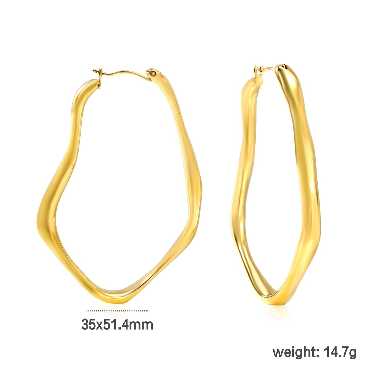 35*51.4mm Shaped Line Ear Buttons Steel/Golden