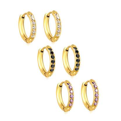 2.5*12mm I.D. Ear Clip CNC White/Black/Purple Zircon Gold Color