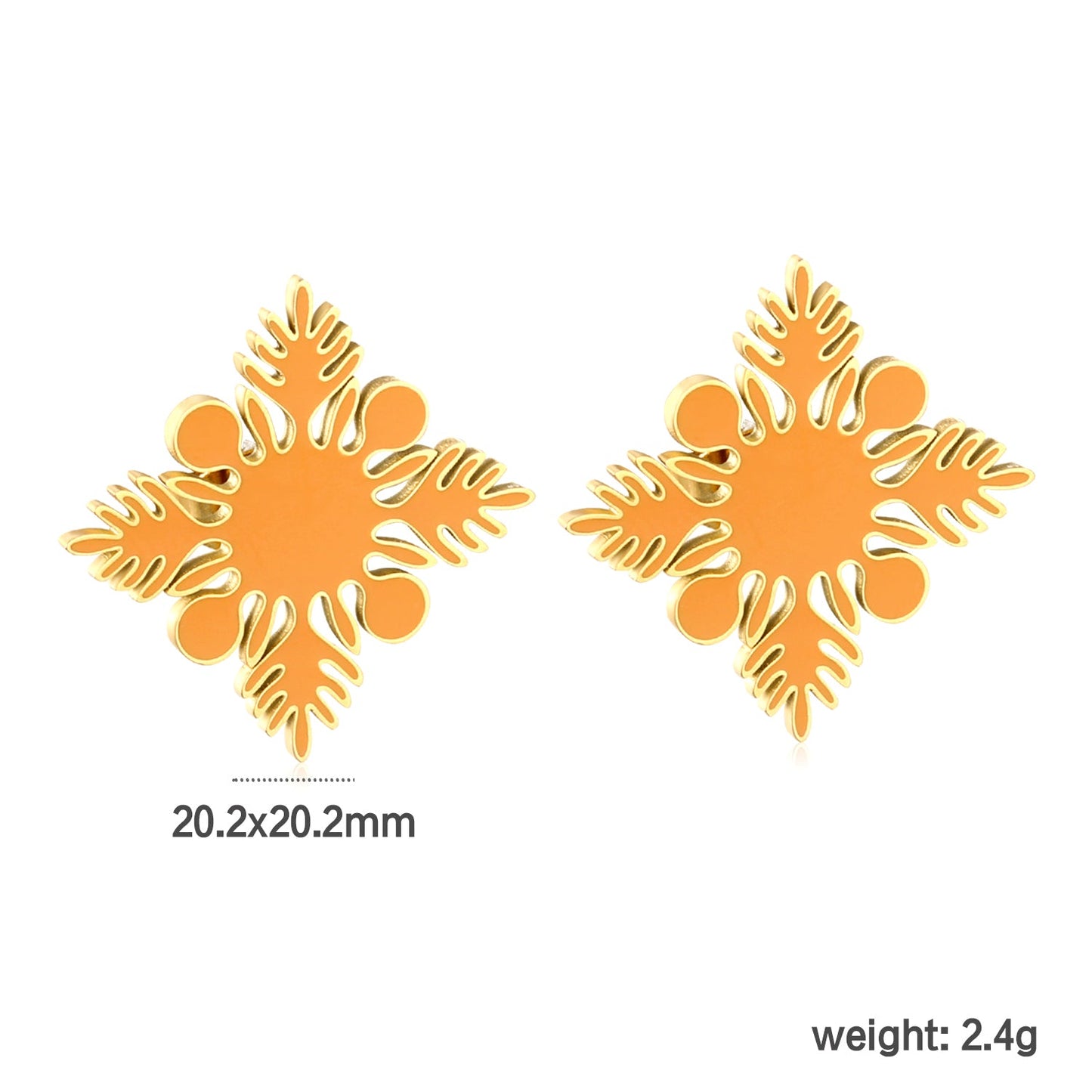 20.2*20.2mm orange/green four-petal flower leaf oil drop earrings gold color