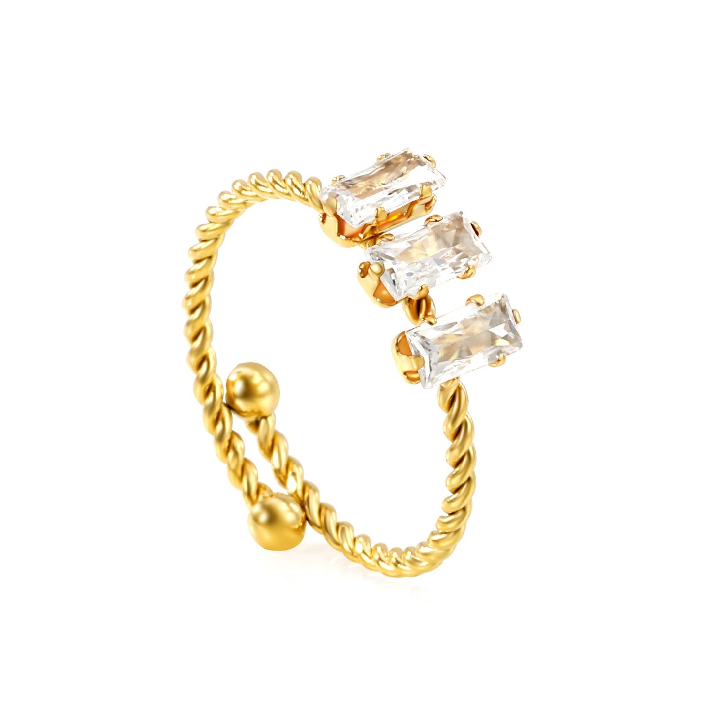 Tall 6.6mm loose twist ring white/garnet/pink/emerald zirconium gold color
