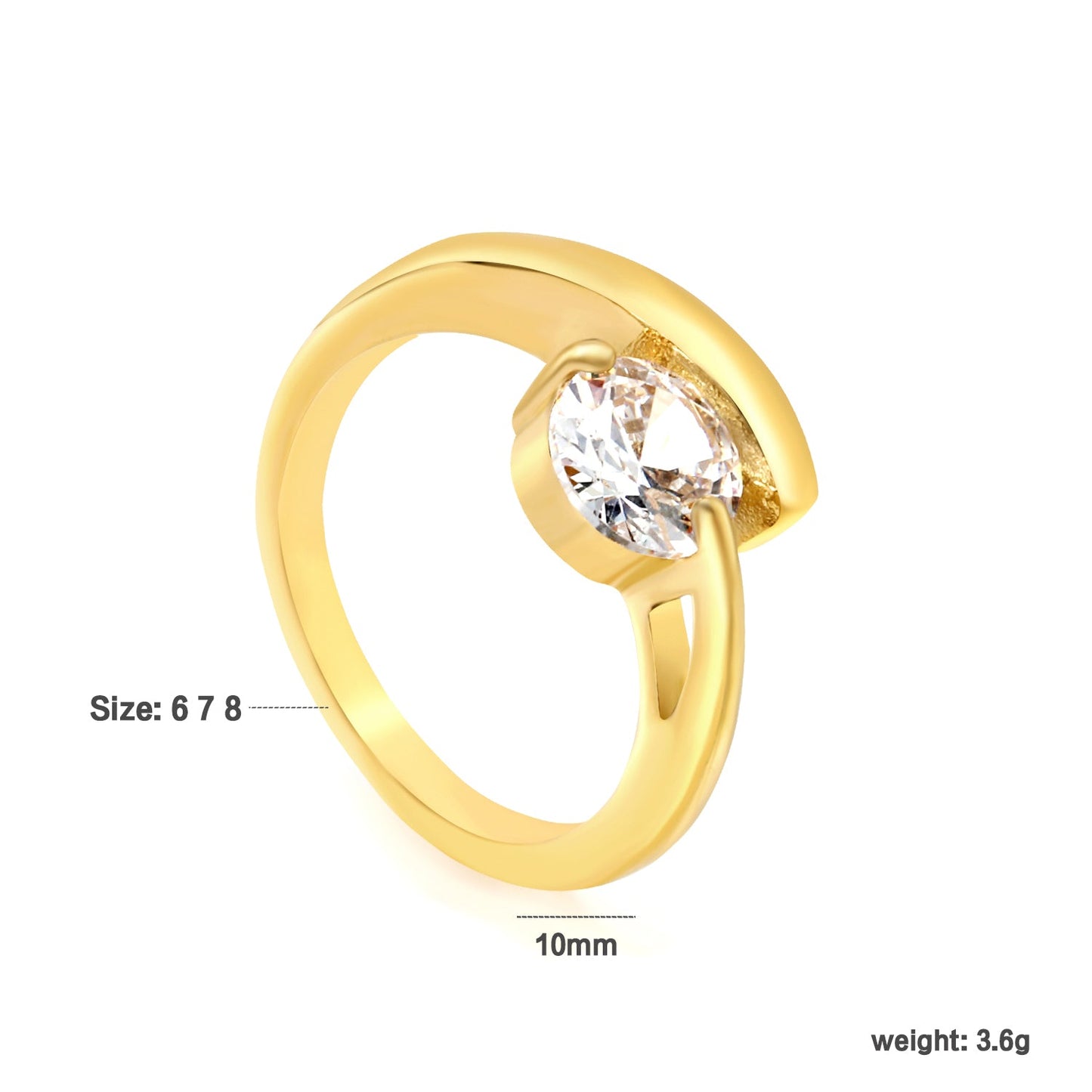Height 10mm Round White Diamonds Open End Ring White Zirconium Steel/Golden