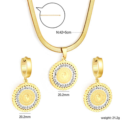 Round Cake Portrait Set Gold Earrings: 20.2mm Pendant: 20.2mm3.2 Push Dense Chain 42+5cm