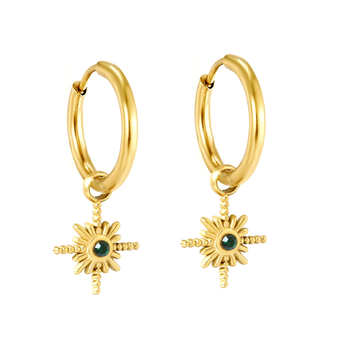 2*12mm I.D. earrings+11.2mm Polaris with white pearl/white/green zirconia earrings Gold color