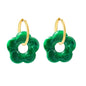 2*18mm I.D. Earrings + 27mm White/Red/Blue/Yellow/Coffee/Pink/Peacock Blue/Peacock Green Resin Flower Earrings Gold Color
