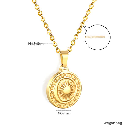 15.4mm Sun Moon Star Compass Pendant 45+5+6mm Necklace Steel/Golden