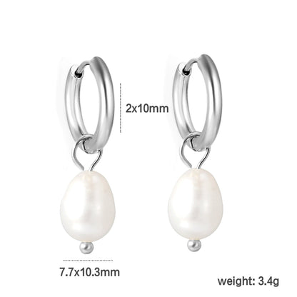 2*10mm inner diameter earrings + 7.7*10.3mm freshwater pearl earrings steel/golden color