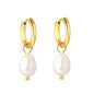 2*10mm inner diameter earrings + 7.7*10.3mm freshwater pearl earrings steel/golden color