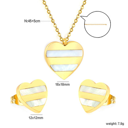 Heart Shape Sticky White Shell Set Steel/Gold Earrings:12*12mm Pendant:18*18mm 04Cross45+5cm+6mm Round Plaque