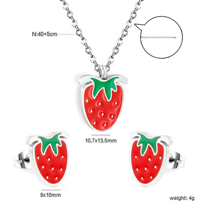 ???Strawberry with red oil drip accessories Set Steel color/golden 0.3 cross 40+5+6mm round plate Pendant: 10.7*13.5mm Earrings: 9*10mm
