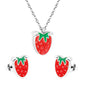 ???Strawberry with red oil drip accessories Set Steel color/golden 0.3 cross 40+5+6mm round plate Pendant: 10.7*13.5mm Earrings: 9*10mm