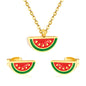 Watermelon Strap Mixed Color Oil Drip Accessories Set Steel / Gold 0.3 Cross 40+5+6mm Round Plaque Pendant: 12*6.5mm Earrings: 10*5mm
