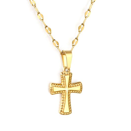 12.8x18.8mm cross pendant, 40cm lip chain + 5cm + 6mm round-shaped pendant, necklace, gold color