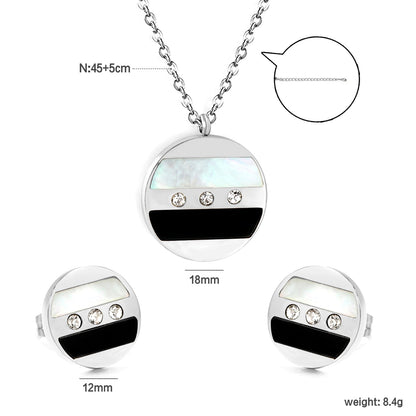 Round Sticky Black and White Shells + White Diamonds Set Steel Color / Gold Earrings: 12mm Pendant: 18mm 04 Cross 45+5cm+6mm Round Plaque