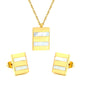 Rectangle Sticky White Shell Set Steel/Gold Earrings:9*12mm Pendant:13.5*18mm 04 Cross 45+5cm+6mm Round Plaque